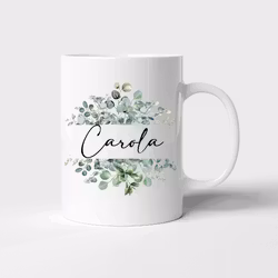 Personlig mugg med namn - Gröna blommor