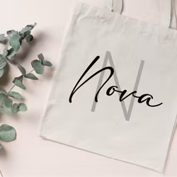 Tygpåse med text - Naturfärgad