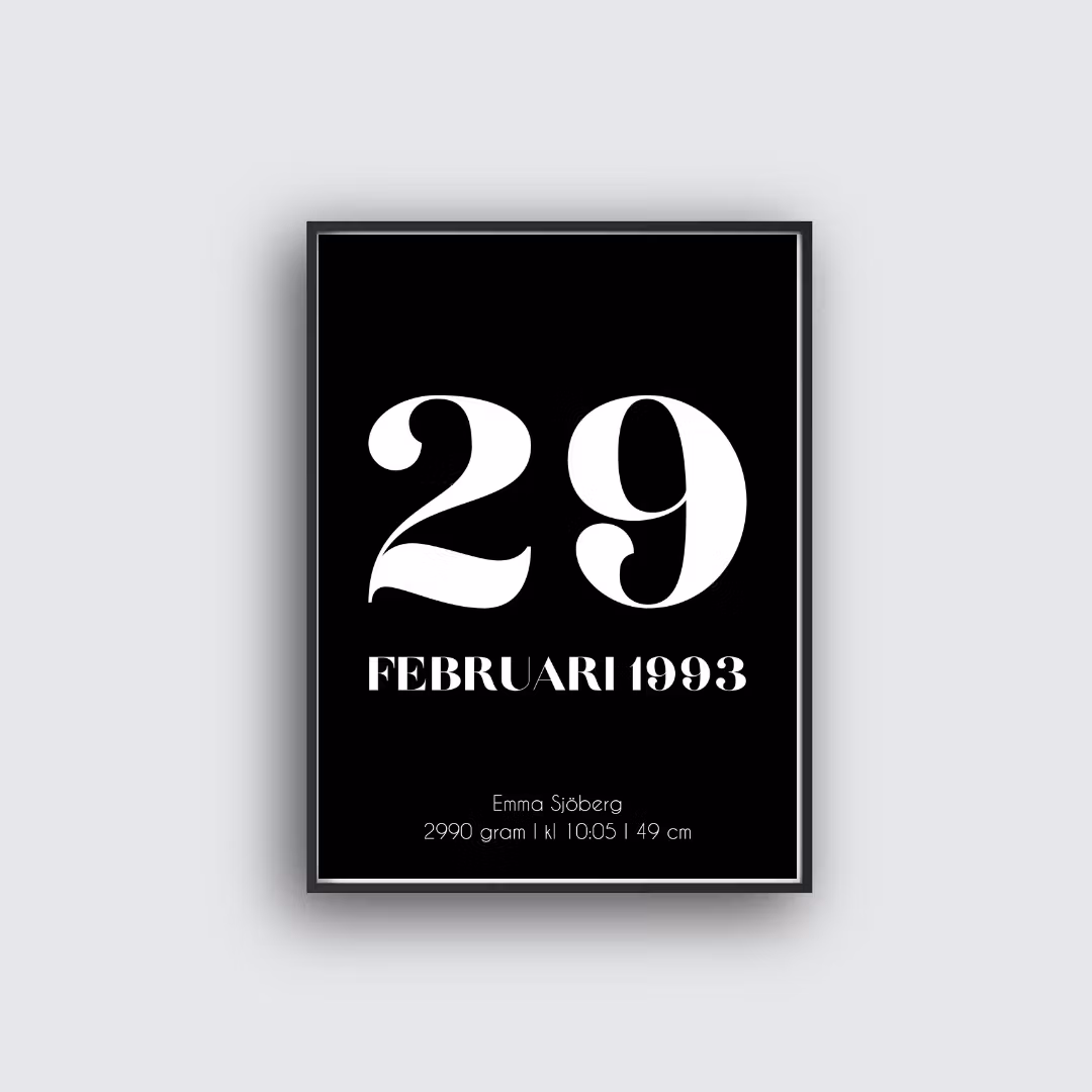 Födelsetavla - Retro (Svart)