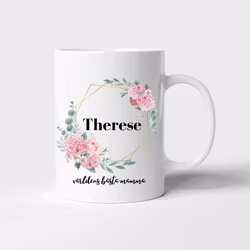 Mugg med namn och egen text - Rosa blommor