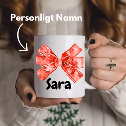 Mysig Julmugg med rosett och eget namn