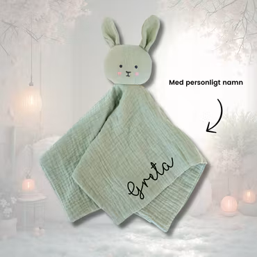 Snuttefilt kanin "grön" med namn