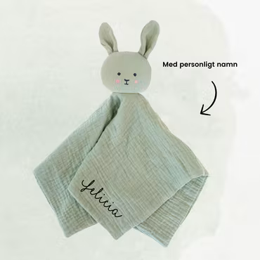 Snuttefilt grön kanin med namn