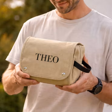 Necessär/Toilet bag med namn - Beige