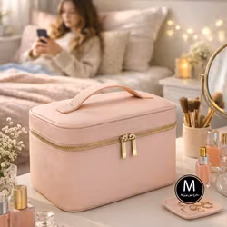 Sminkväska i läderlook (Rosa)