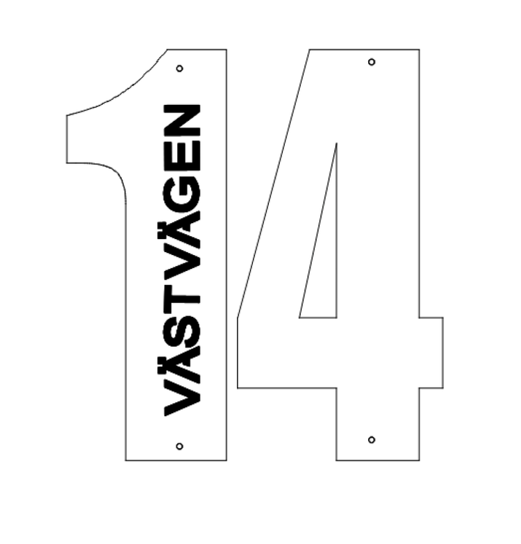 Fasadsiffra/husskylt med text