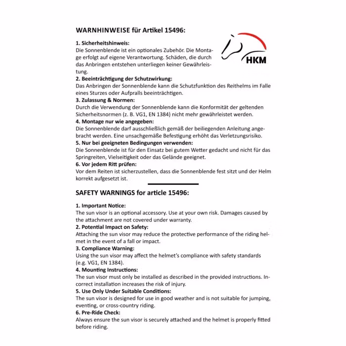 Solskärm, one size, HKM Sunblock