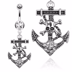 Navelpiercing med ankare och döskalle