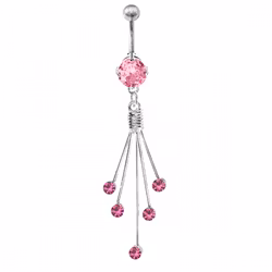 Piercing till navel med rosa CZ. Med titanstav