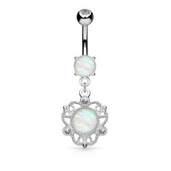 Navelpiercing med glittriga opalstenar och Cz