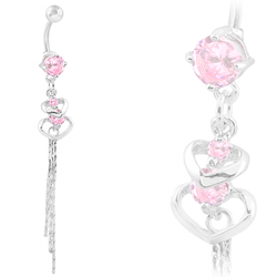 Navelpiercing med rosa stenar och hjärtan