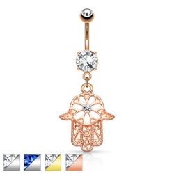Navelpiercing med broderad hamsahand