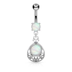Navelpiercing med ornament och opalsten