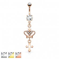 Navelpiercing med krona och kors
