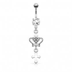Navelpiercing med krona och kors