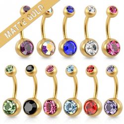 Navelpiercing i mattguld med ädelsten