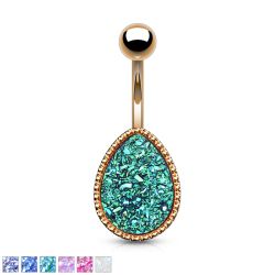 Vacker navelpiercing med droppformad druzy sten