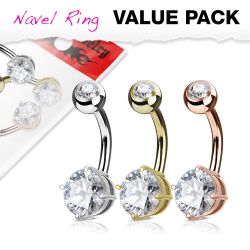 Navelpiercing 3-pack med cz stenar