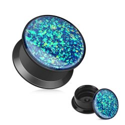 Plugg med en blå glittrig opalsten