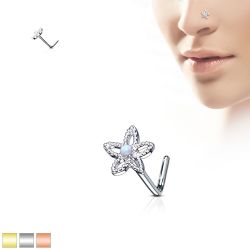 Näspiercing med blomma och opalsten