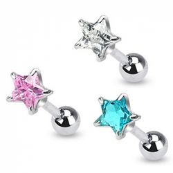 Tragus piercing med rosa CZ stjärna