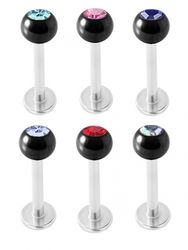 Labret med svart boll och ädelsten