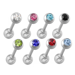 Tungpiercing / Barbell med ädelsten 1,6mm