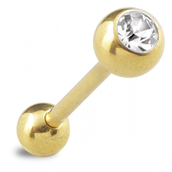 Guldpläterad tungpiercing med vit cz