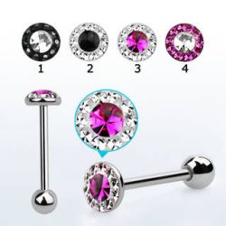 Tungpiercing med rosa sten