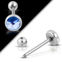 Tungpiercing med blå ädelsten