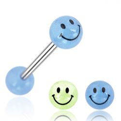 Glow in dark tungpiercing med smiley