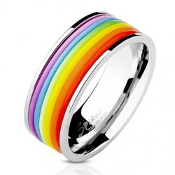 Ring med regnbågsfärgade gummiband
