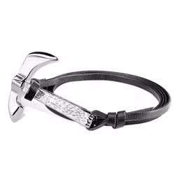 Svart läder armband med hammare
