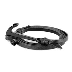 Svart läder armband med ankare