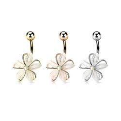 Navelpiercing med vit ädelstensblomma