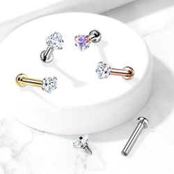 Labret med vitt ädelstenshjärta och micro platta