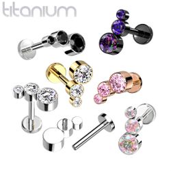 Labret G23 titan med tre infattade stenar