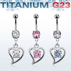 Navelpiercing G23 titan med hängande hjärta