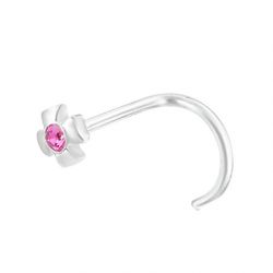 Böjd näspiercing med rosa sten