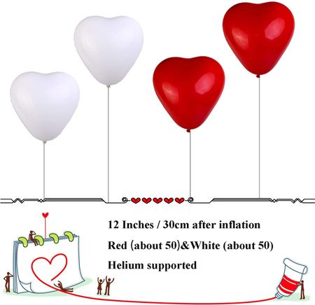 Alla hjärtans dag - 100-pack - hjärtformade ballonger