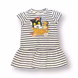 Randig klänning Bamse stl 116