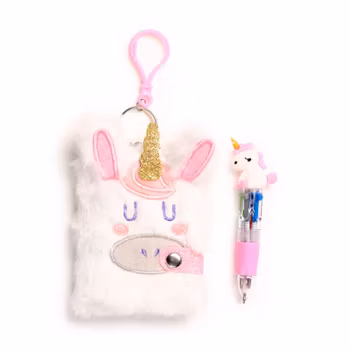 Fluffig anteckningsbok och penna enhörning