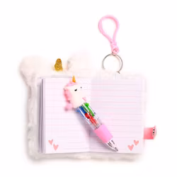 Fluffig anteckningsbok och penna enhörning