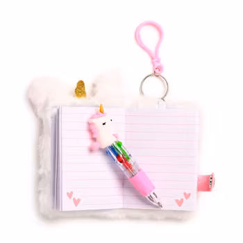 Fluffig anteckningsbok och penna enhörning