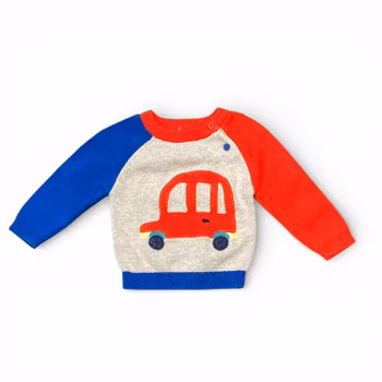 Stickad tröja med bil stl 74