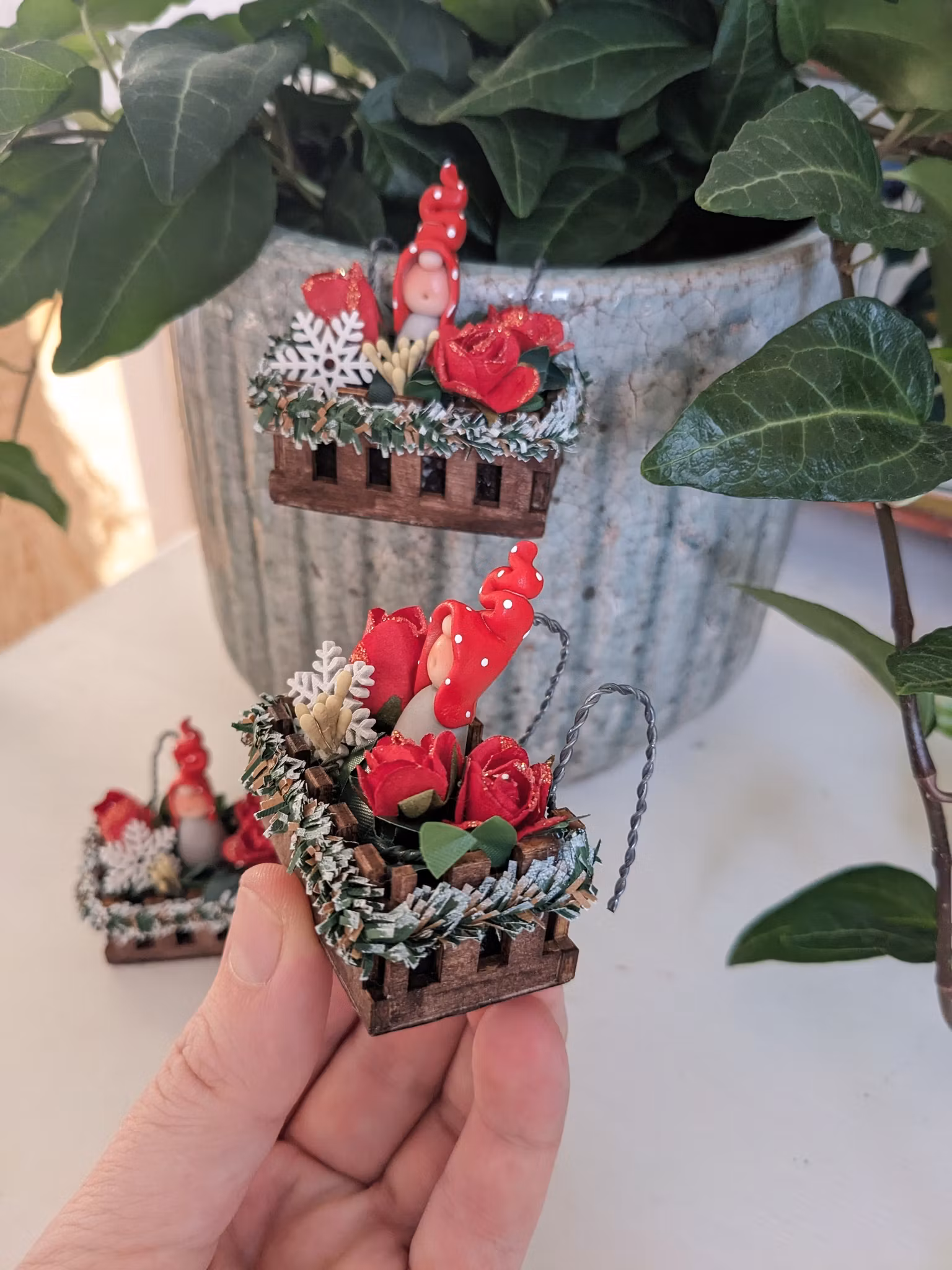 Miniblomlåda att hänga på blomkruka