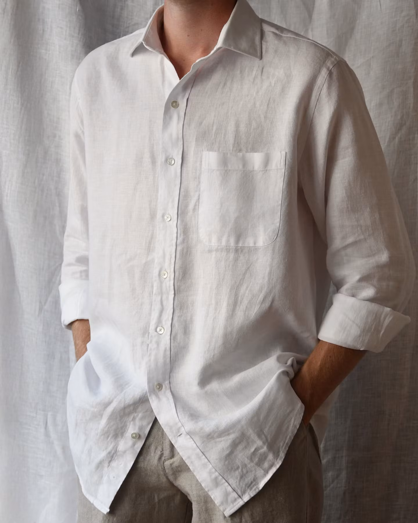 Porlamar vit – linneskjorta med krage