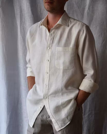 Porlamar off-white – linneskjorta med krage