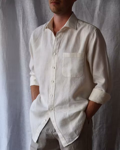 Porlamar off-white – linneskjorta med krage