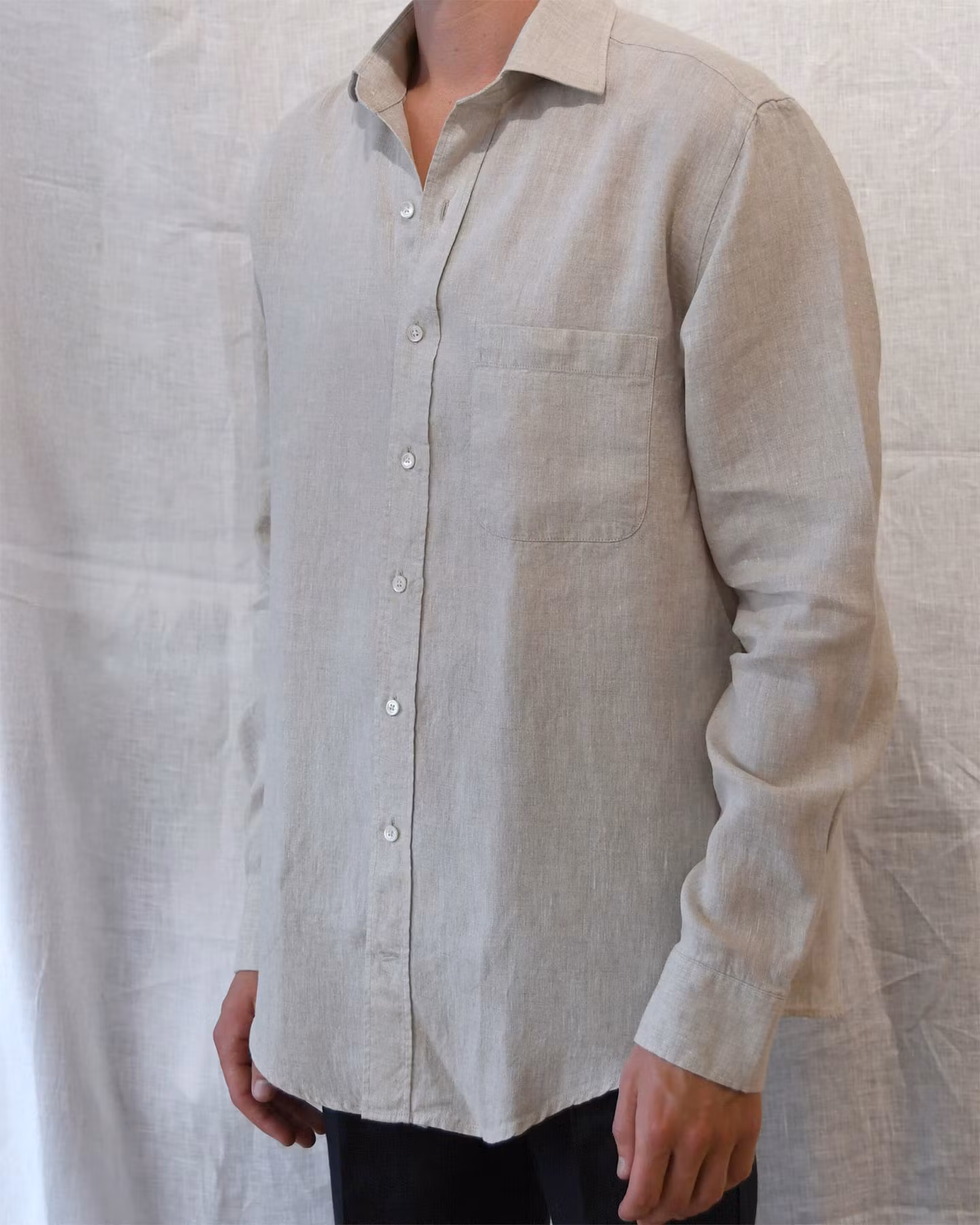 Porlamar beige – linneskjorta med krage